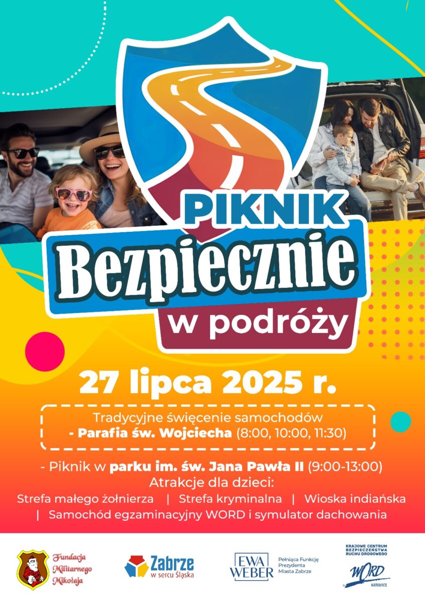 Piknik "Bezpiecznie w podróży" – atrakcje dla dzieci w Parku im. św. Jana Pawła II