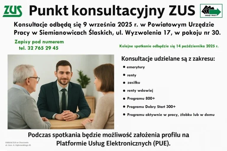 Konsultacje ZUS w Siemianowicach Śląskich. Uzyskaj pomoc w sprawach emerytur i rent