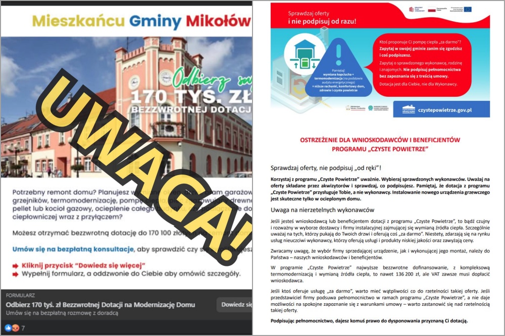 Uwaga na oszustów przy dotacjach z programu "Czyste Powietrze"!