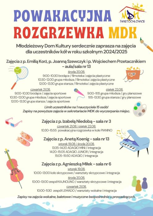 Powakacyjna rozgrzewka w MDK Świętochłowice – ruszają zajęcia dla dzieci i młodzieży