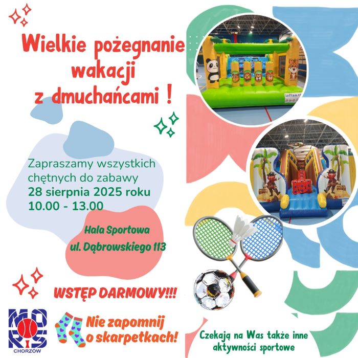 Pożegnanie wakacji w Chorzowie! Darmowa zabawa z dmuchańcami i sportem w hali MORiS