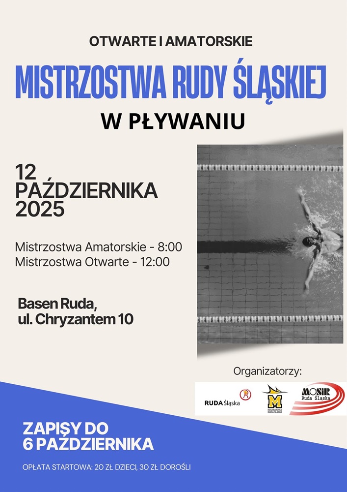 Otwarte i Amatorskie Mistrzostwa Rudy Śląskiej w Pływaniu już 12 października