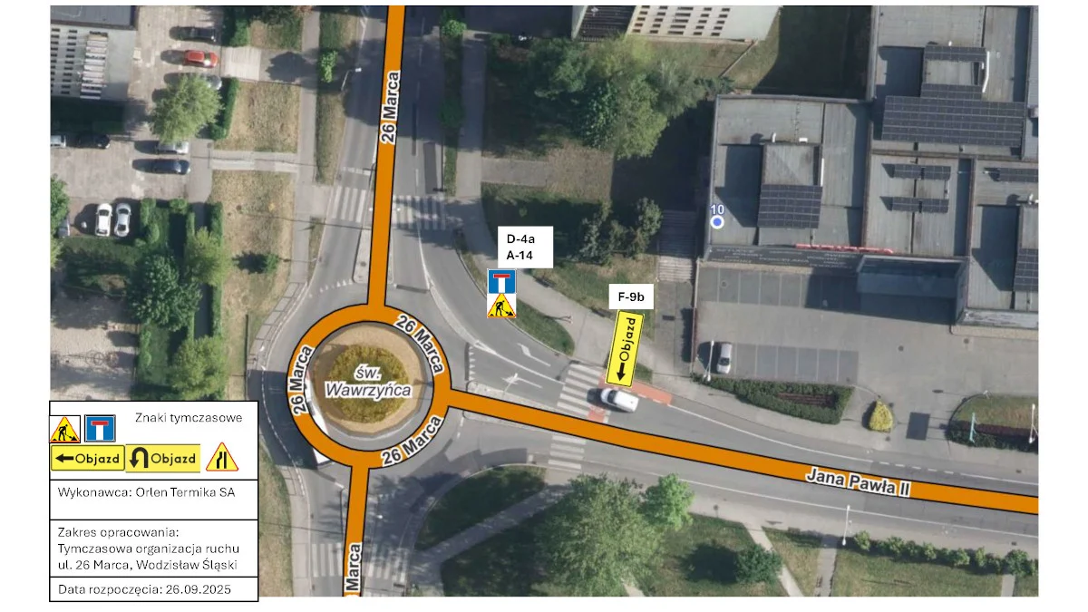 Zamknięcie ulicy 26 Marca w Wodzisławiu Śląskim – Objazdy i utrudnienia