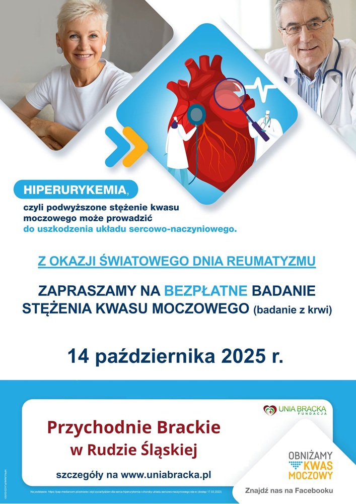 Bezpłatne badania kwasu moczowego w Rudzie Śląskiej już 14 października