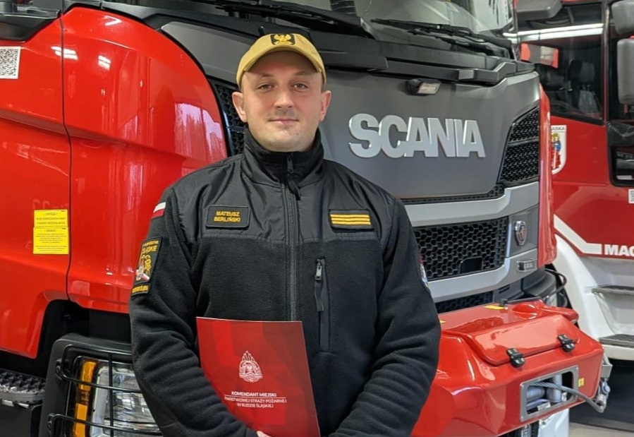 Wzór postawy i szybka reakcja strażaka Mateusza Berlińskiego