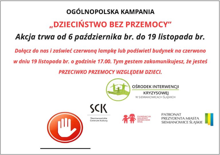 "Dzieciństwo bez Przemocy 2025" w Siemianowicach. OIK szkoli i świeci na czerwono