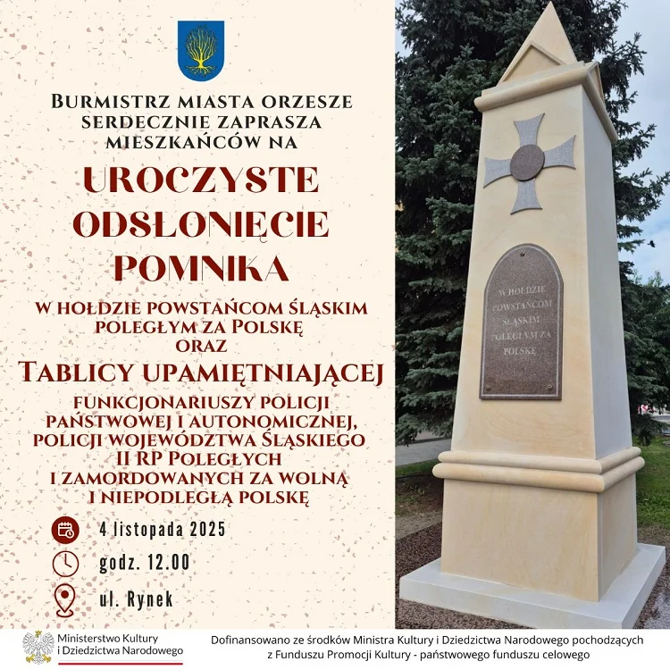 Wielkie wydarzenie w Orzeszu! Odsłonięcie pomnika i tablicy upamiętniającej bohaterów