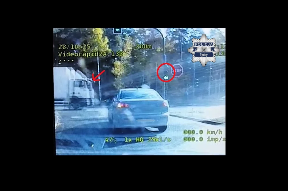 Kierowca ciężarówki zlekceważył czerwone światło. Mandat i punkty karne!