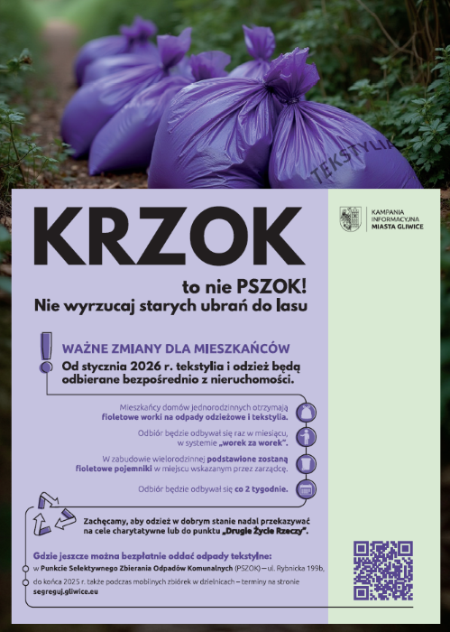 Fioletowa rewolucja w Gliwicach. Nowy system odbioru odpadów tekstylnych od stycznia