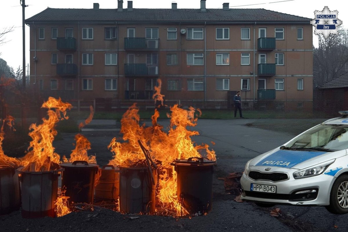 Podpalacz zatrzymany w Żorach – podejrzany o serię podpaleń pojemników na odpady