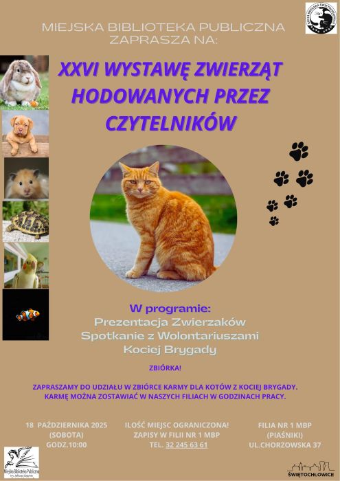 Biblioteka zaprasza na XXVI Wystawę Zwierząt Hodowanych przez Czytelników!
