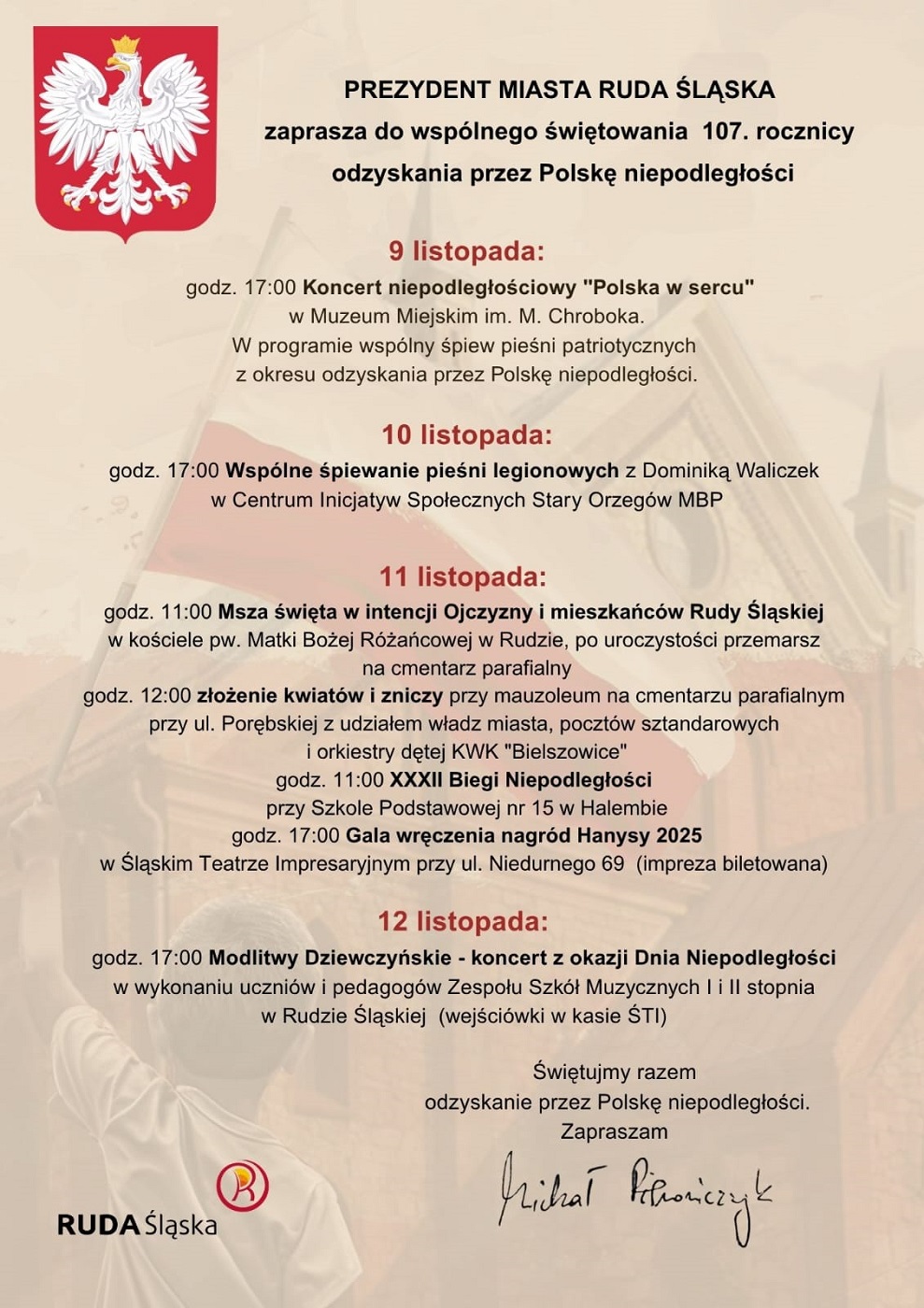 Święto Niepodległości w Rudzie Śląskiej – pełen kalendarz wydarzeń z okazji 11 listopada