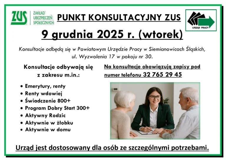 Konsultacje z ekspertem ZUS w Powiatowym Urzędzie Pracy – skorzystaj z okazji!