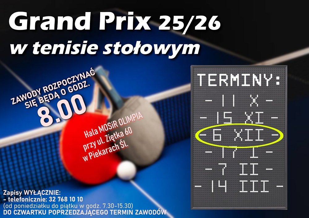 Zmiana terminu III edycji Grand Prix w tenisie stołowym