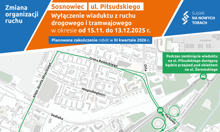 Kolejny etap prac przy wiadukcie na ul. Piłsudskiego – czasowe zamknięcie ulicy
