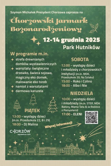 Chorzowski Jarmark Bożonarodzeniowy 2025 – trzy dni atrakcji w Parku Hutników