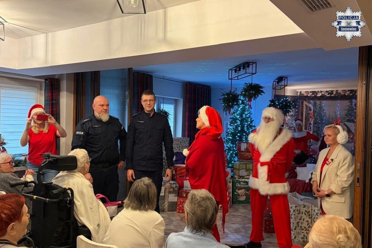 Policjanci z Sosnowca w akcji „Święty Mikołaj dla seniora” – radość w DPS „Zakątek”