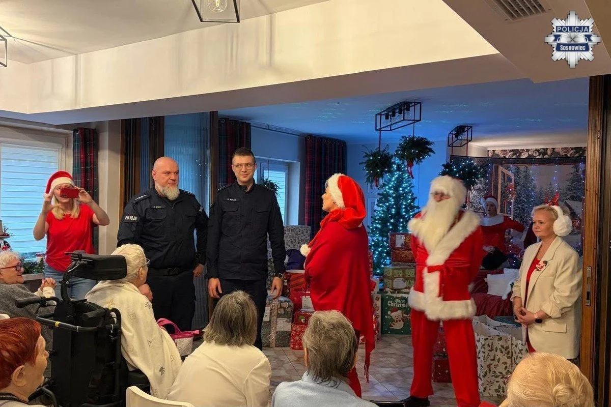 Policjanci z Sosnowca w akcji „Święty Mikołaj dla seniora” – radość w DPS „Zakątek”