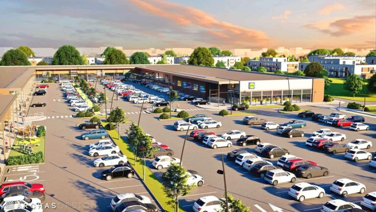 Nowy park handlowy na poprzemysłowym terenie. Mniej ciężarówek, fotowoltaika i udogodnienia dla rowerzystów