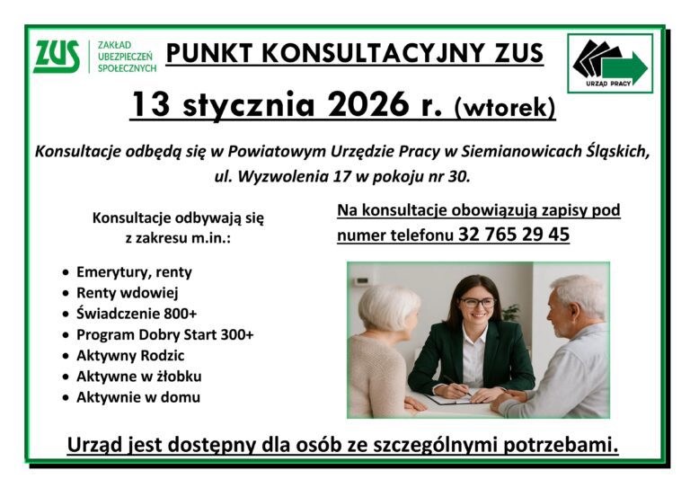 Konsultacje z Ekspertem ZUS w Powiatowym Urzędzie Pracy – zapisz się na spotkanie!