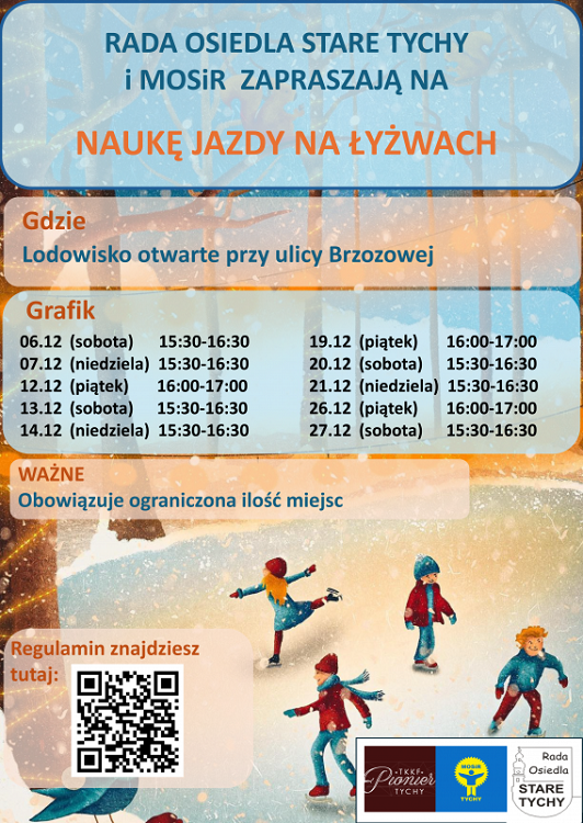 Bezpłatna nauka jazdy na łyżwach w Tychach. Zajęcia na Brzozowej w grudniu / fot. MOSiR Tychy