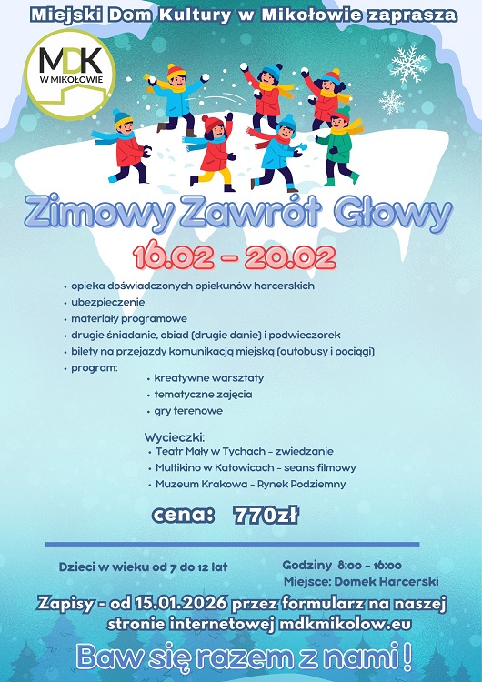 Ferie 2026 w Miejskim Domu Kultury w Mikołowie / fot. MDK Mikołów