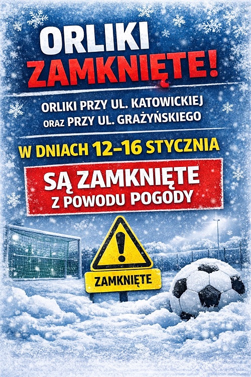 Mikołów: orliki przy Katowickiej i Grażyńskiego zamknięte do 16 stycznia / fot. MOSiR Mikołów