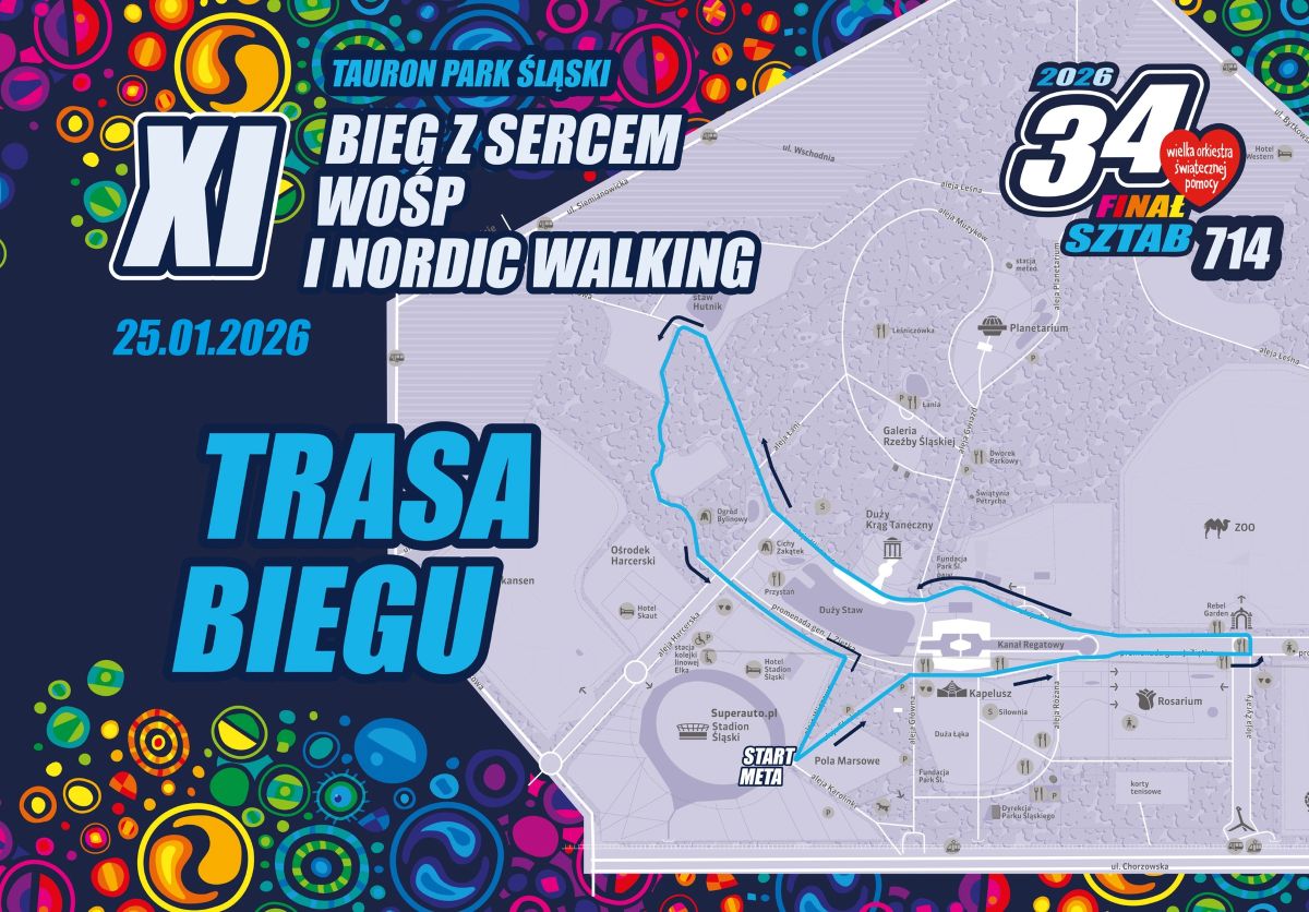 XI Bieg z Sercem WOŚP w Chorzowie. Tak prezentuje się trasa