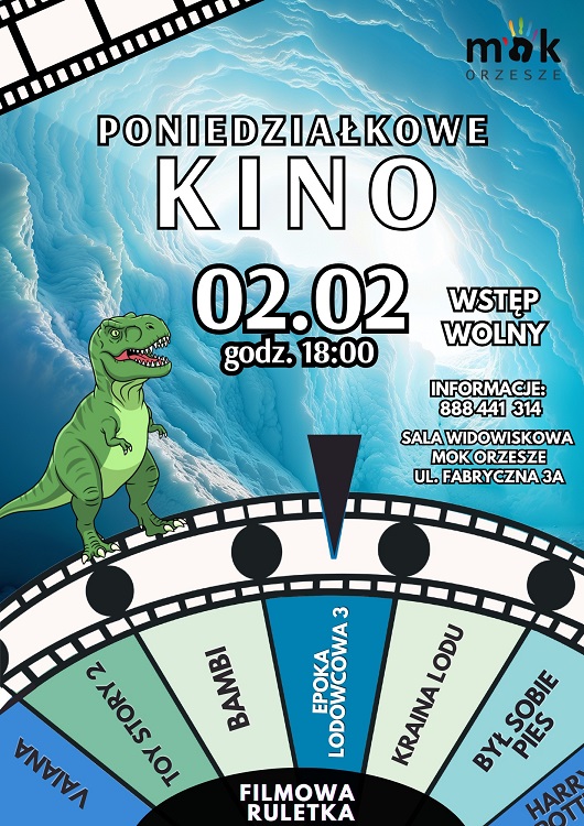 Poniedziałkowe Kino w Miejskim Ośrodku Kultury – Epoka Lodowcowa 3 już 2 lutego! / fot. MOK Orzesze