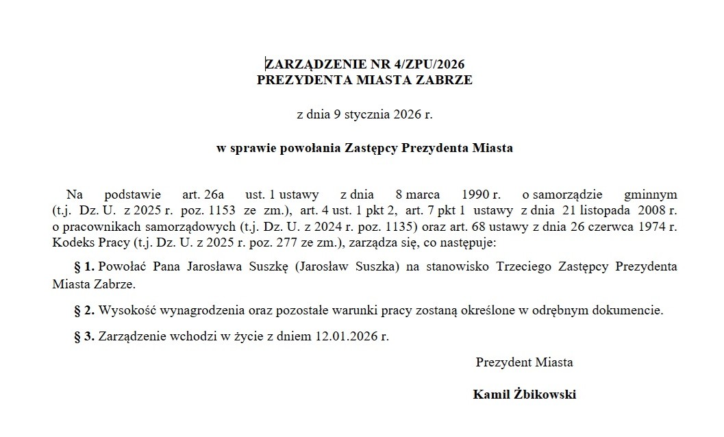 Jarosław Suszka trzecim wiceprezydentem Zabrza