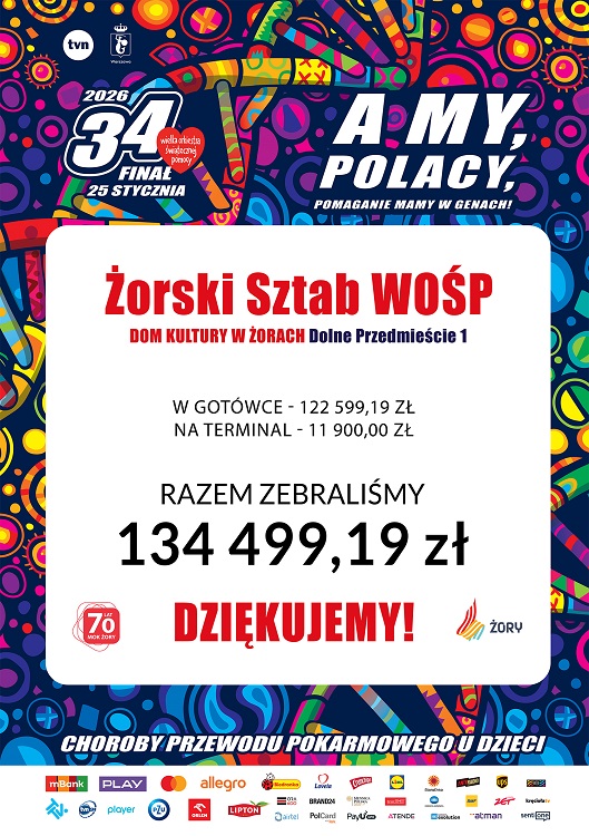 Żory zagrały na 34. Finale WOŚP – rekordowa suma 134 499,19 zł / fot. MOK Żory