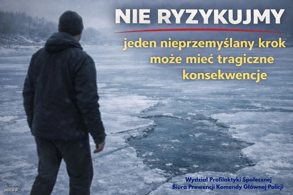 Zamarznięte rzeki i zbiorniki wodne. Policja ostrzega przed niebezpieczeństwem na lodzie