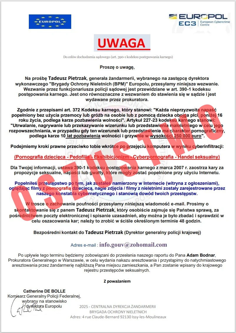 Uwaga na fałszywe e-maile „wezwanie na policję” – oszuści podszywają się pod Europol i polską Policję / fot. Policja Śląska