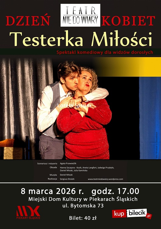 Pikantne tajemnice bohaterów w sztuce "Testerka Miłości" w Miejskim Domu Kultury / fot. MDK Piekary Śląskie