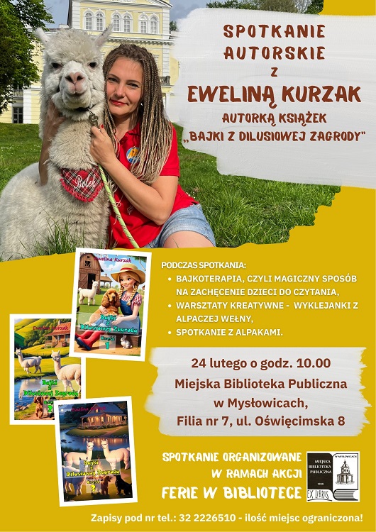 Spotkanie z Eweliną Kurzak i alpakami w bibliotece / fot. MBP Mysłowice