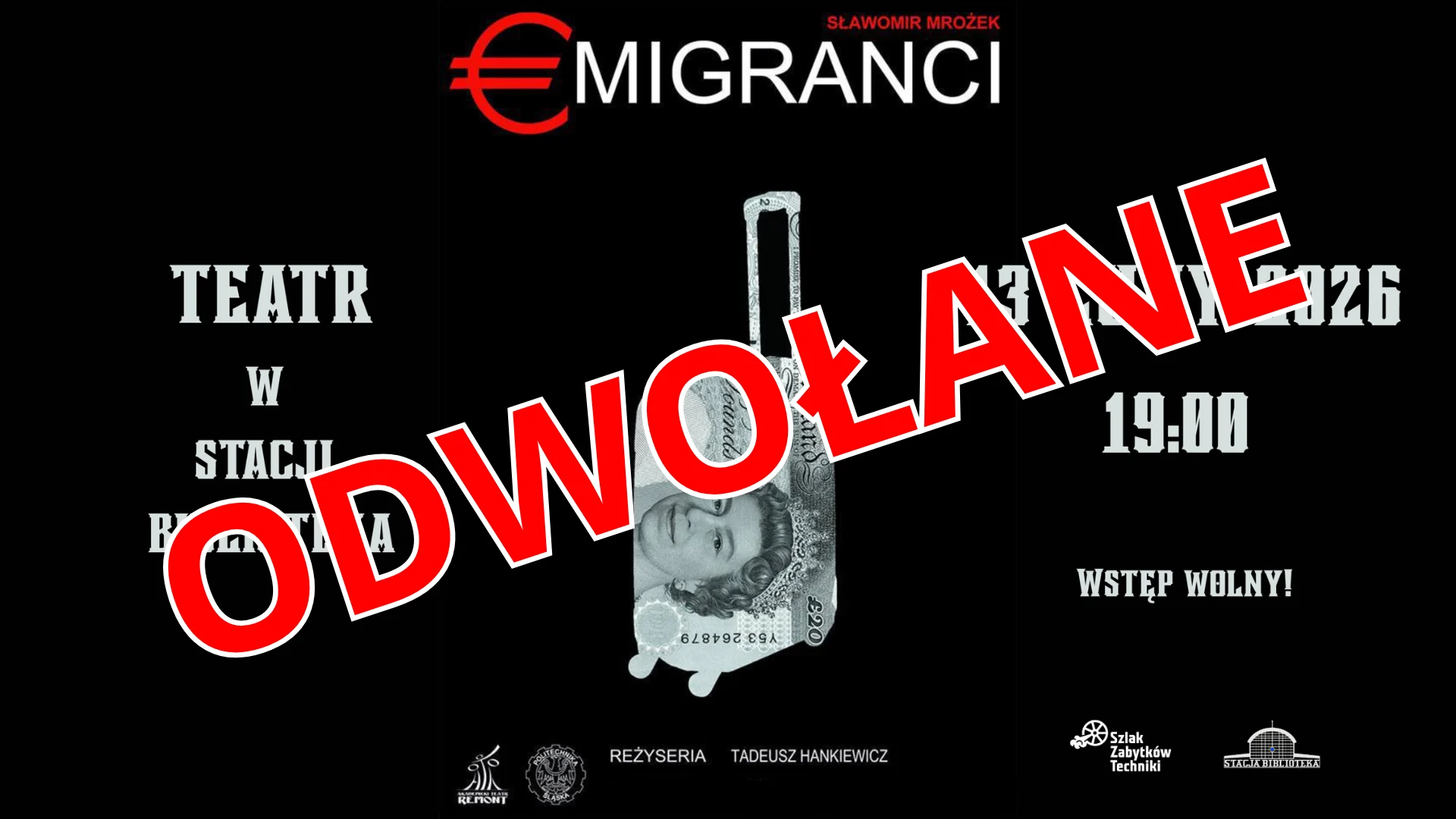 Spektakl "Emigranci" Sławomira Mrożka w Rudzie Śląskiej odwołany!