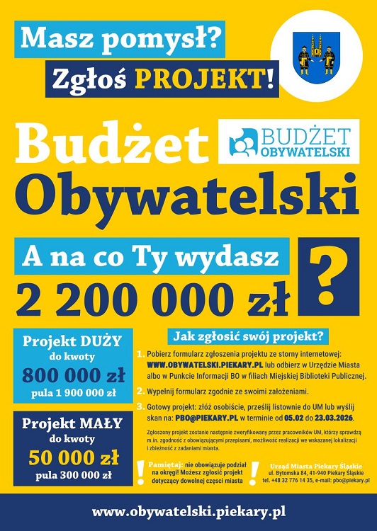 Rusza XIII edycja Piekarskiego Budżetu Obywatelskiego. Zgłoś swoje pomysły do 23 marca! / fot. UM Piekary Śląskie