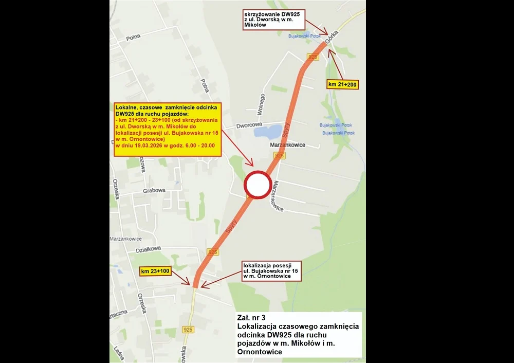 Zamknięcia na DW925. Sprawdź, kiedy nie przejedziesz przez Mikołów i Ornontowice