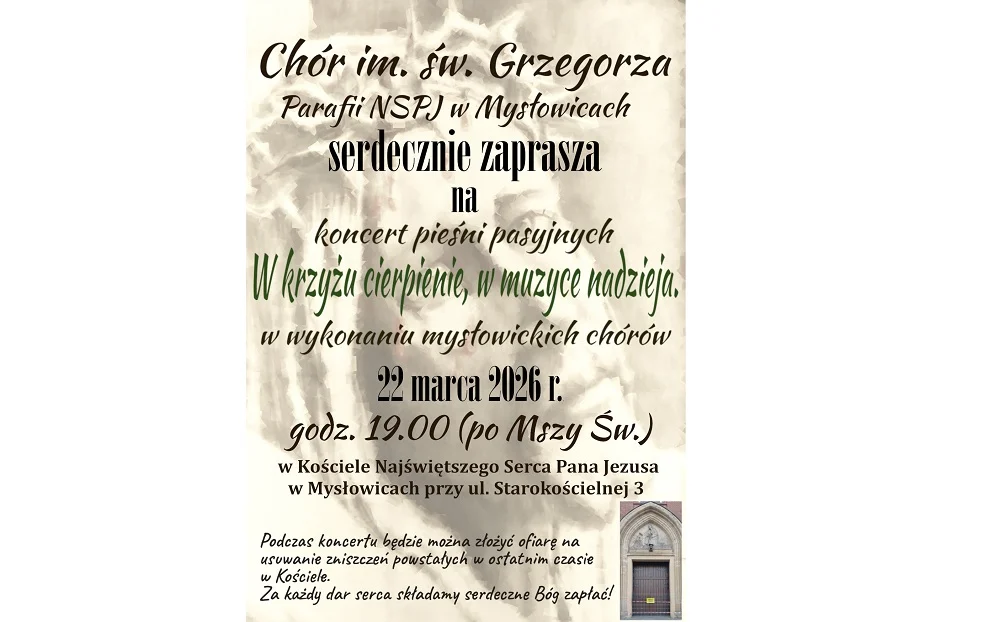 Koncert pieśni pasyjnych w Kościele Najświętszego Serca Pana Jezusa
