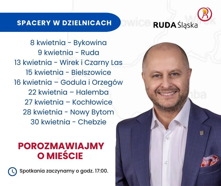 Wiosenne spacery po Rudzie Śląskiej z Prezydentem Michałem Pierończykiem - sprawdź harmonogram!