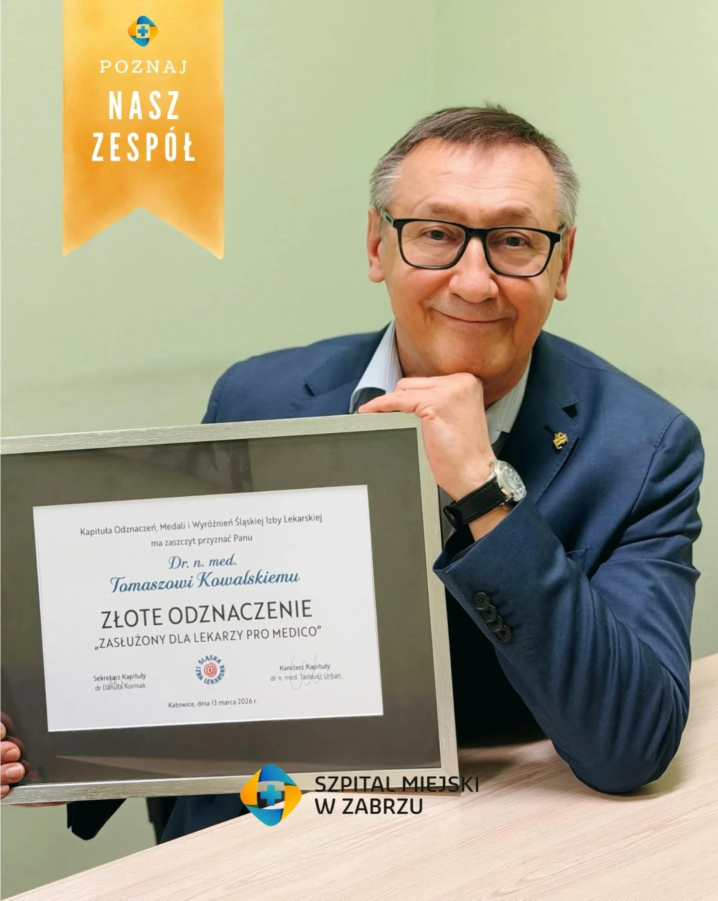 Lekarz ze Szpitala Miejskiego w Zabrzu z odznaczeniem Pro Medico. Wyróżniono dr. Tomasza Feliksa Kowalskiego