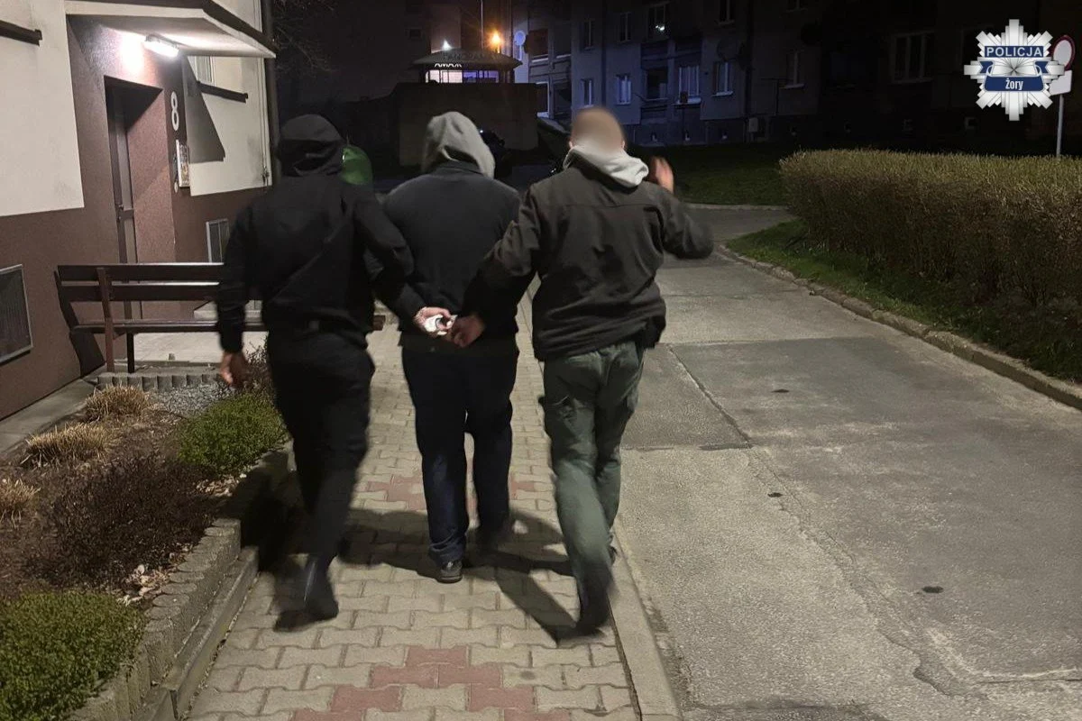 Zatrzymanie podczas meczu. Żorska policja ujęła poszukiwanego / fot. KMP Żory