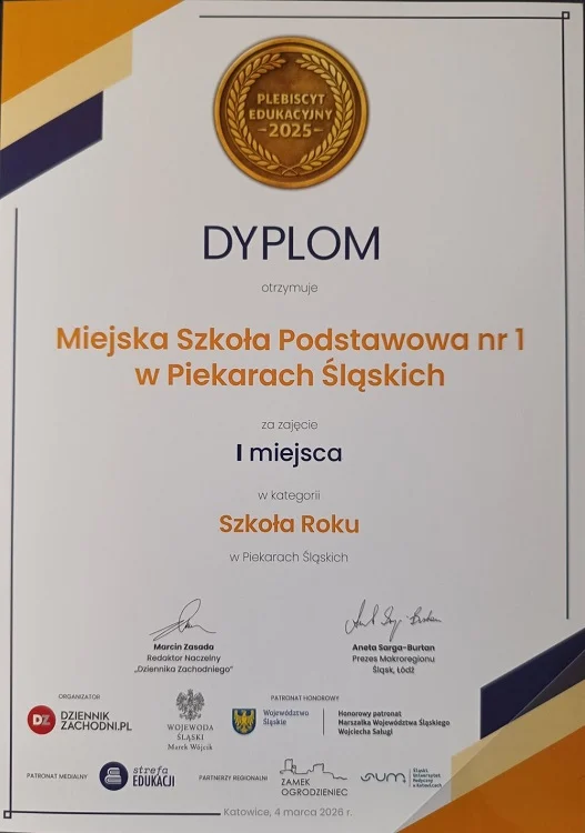 Piekarska Jedynka najlepsza w mieście w Plebiscycie Edukacyjnym 2025 / fot. UM Piekary Śląskie