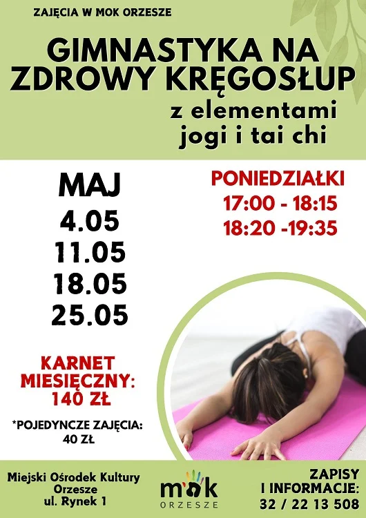 MOK Orzesze rusza z majowymi zajęciami na zdrowy kręgosłup / fot. MOK Orzesze