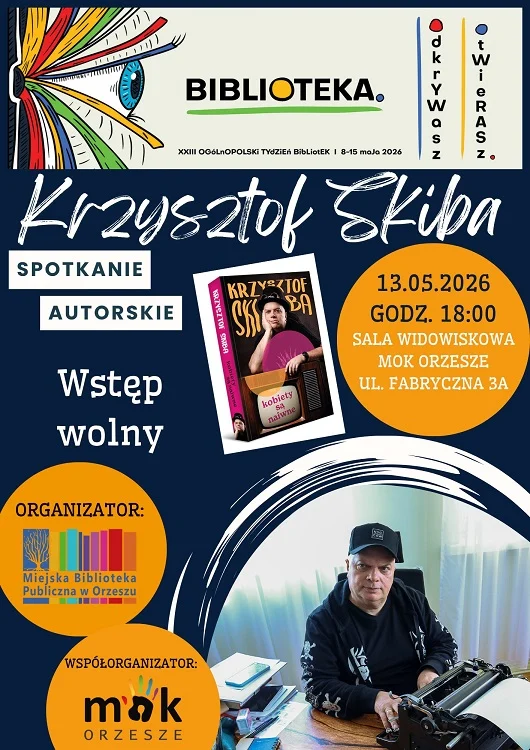 Spotkanie autorskie z Krzysztofem Skibą w Orzeszu już 13 maja / fot. MBP Orzesze