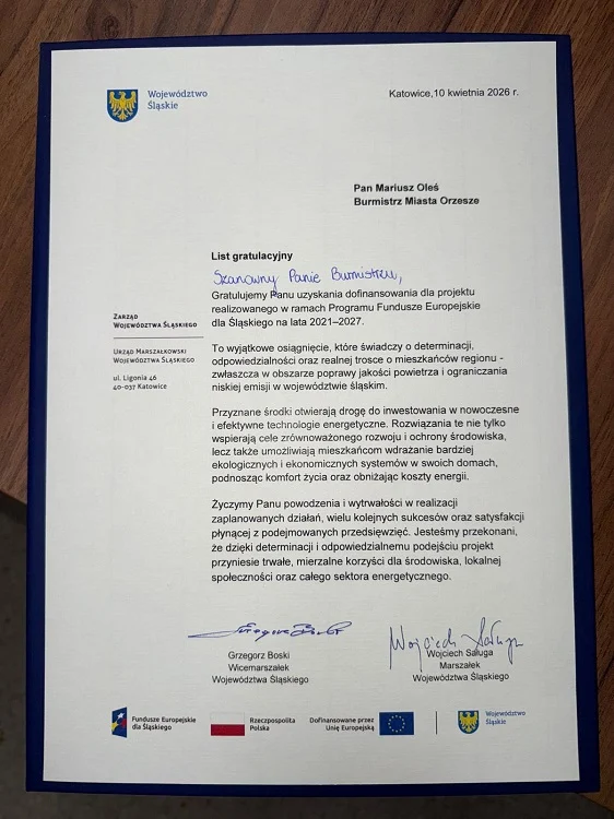 Orzesze zyskało ponad 2 mln zł. Będą granty na fotowoltaikę i magazyny energii / fot. UM Orzesze