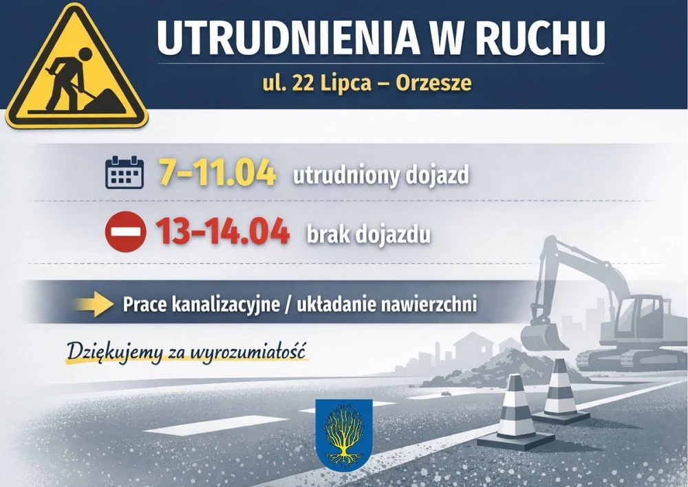 Uwaga! Prace kanalizacyjne na ul. 22 Lipca – Czasowe utrudnienia w dojeździe