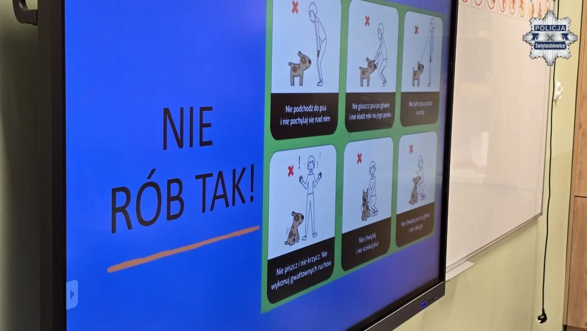 Bezpieczny kontakt ze zwierzętami. Policjanci spotkali się z uczniami SP nr 8 / fot. KMP Świętochłowice