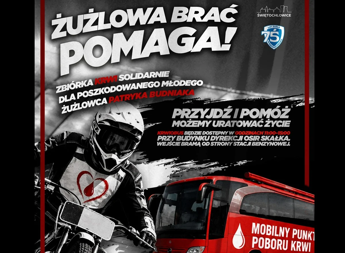 Żużlowa brać pomaga! W Świętochłowicach oddadzą krew dla Patryka Budniaka