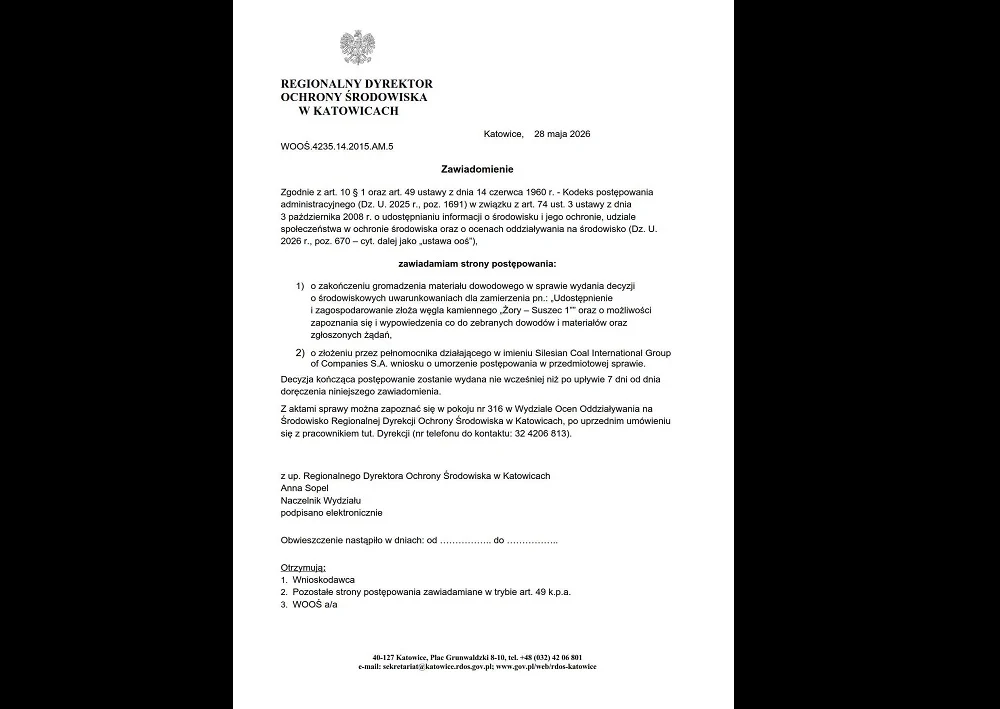 Przełom w sprawie kopalni pod Orzeszem. Jest wniosek o umorzenie postępowania